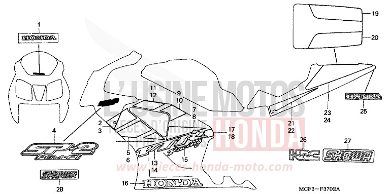 MARK/STRIPE (VTR1000SP2/3-E/ED/F/U) (VTR1000SP4/5/6) for VTR1000 SP-2 GRAPHITE BLACK (NHB01) from 2006